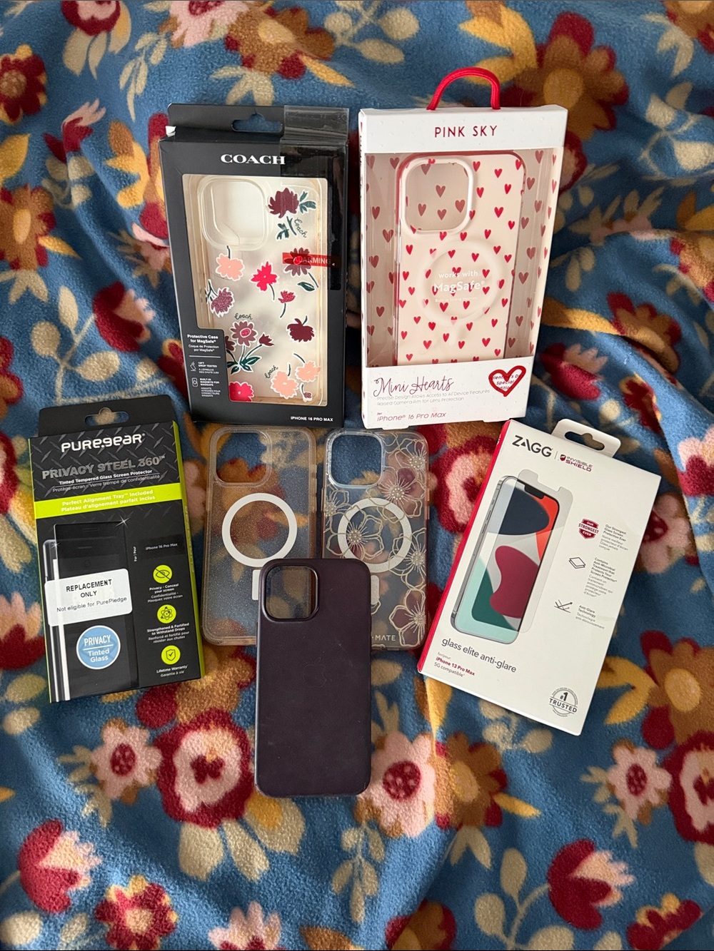 Coach Clear Floral/Heart iPhone 16 Pro Max Case with extras